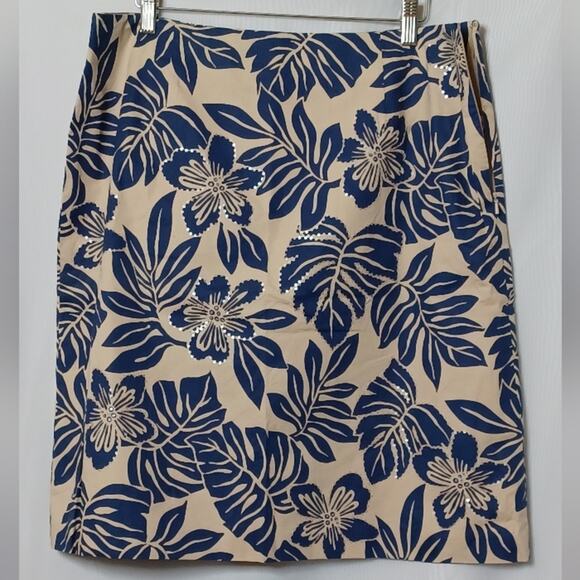 Talbots Stretch Floral Skirt Tan and Blue With Sequins. Size 16 - Picture 2 of 14